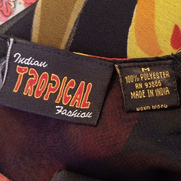 VINTAGE. Indian Tropical Fashion Floral Sleeveless Dress - Black and Red - Picture 6 of 8